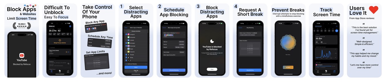 Refocus's original App Store screenshots