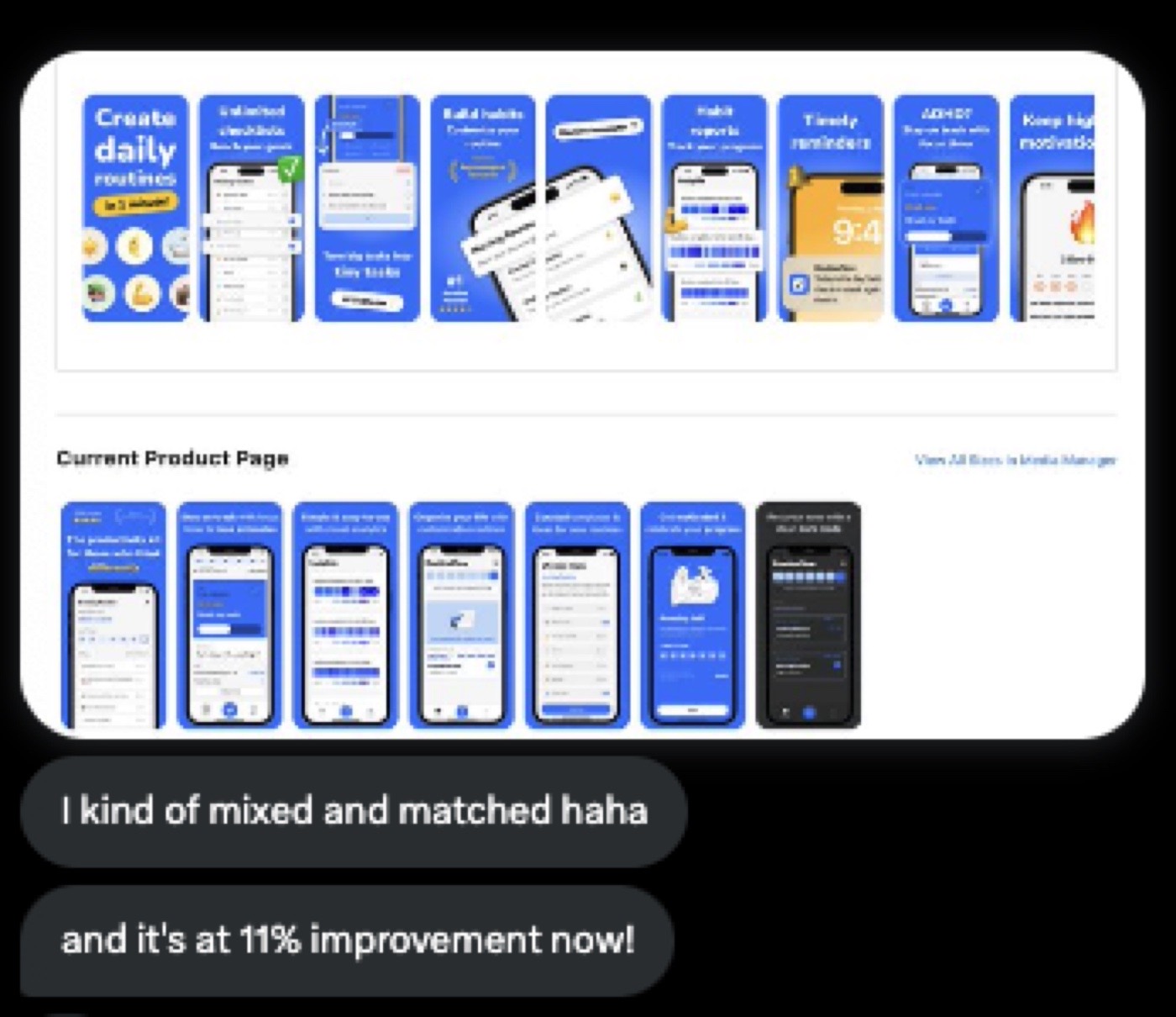 Message from @thomaspareto: "I kind of mixed and matched haha, and it's at 11% improvement now!"