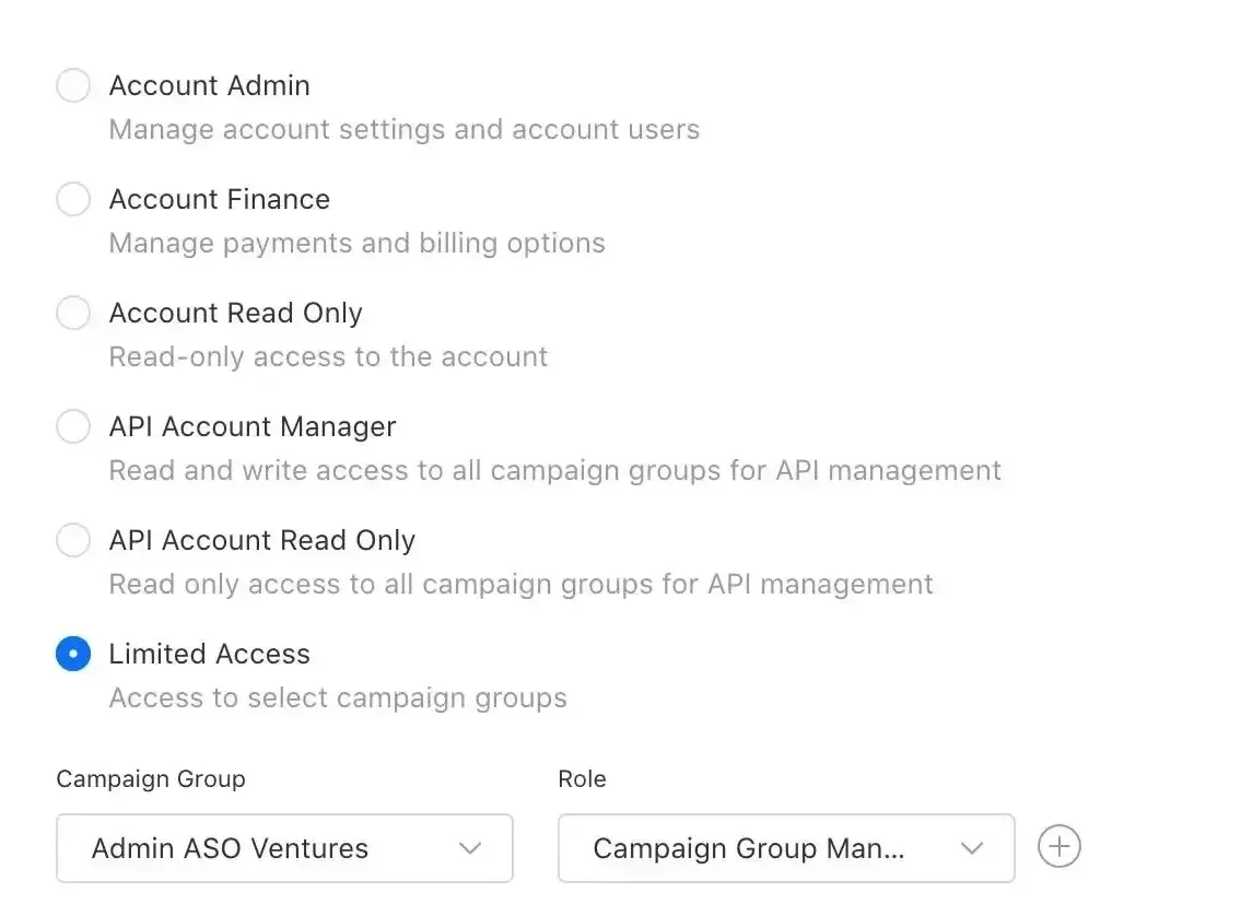 Apple Ads user role access