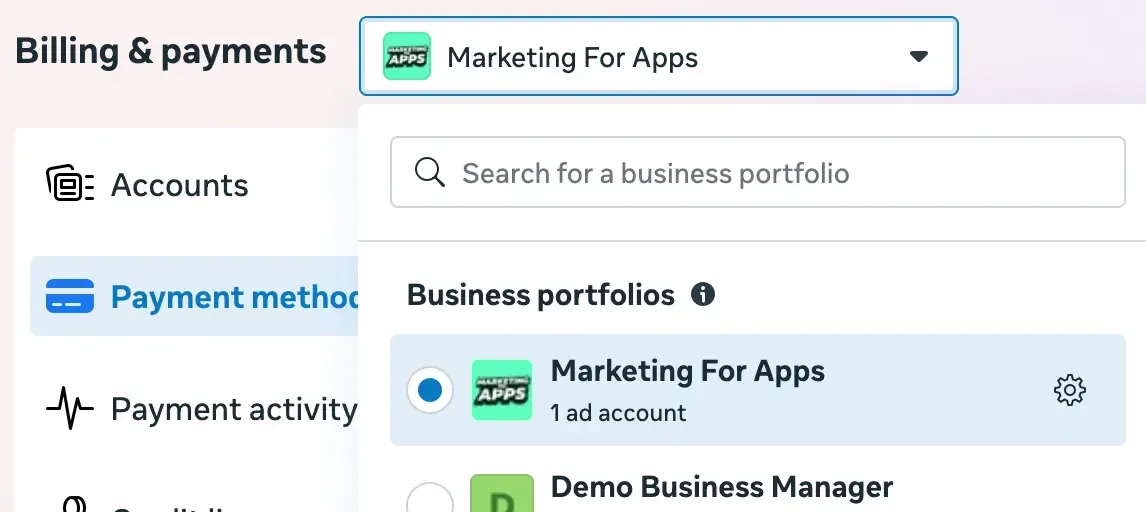 Selecting the ad account