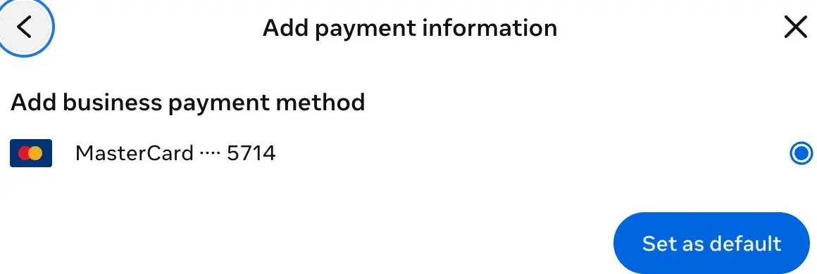 Setting payment method as default