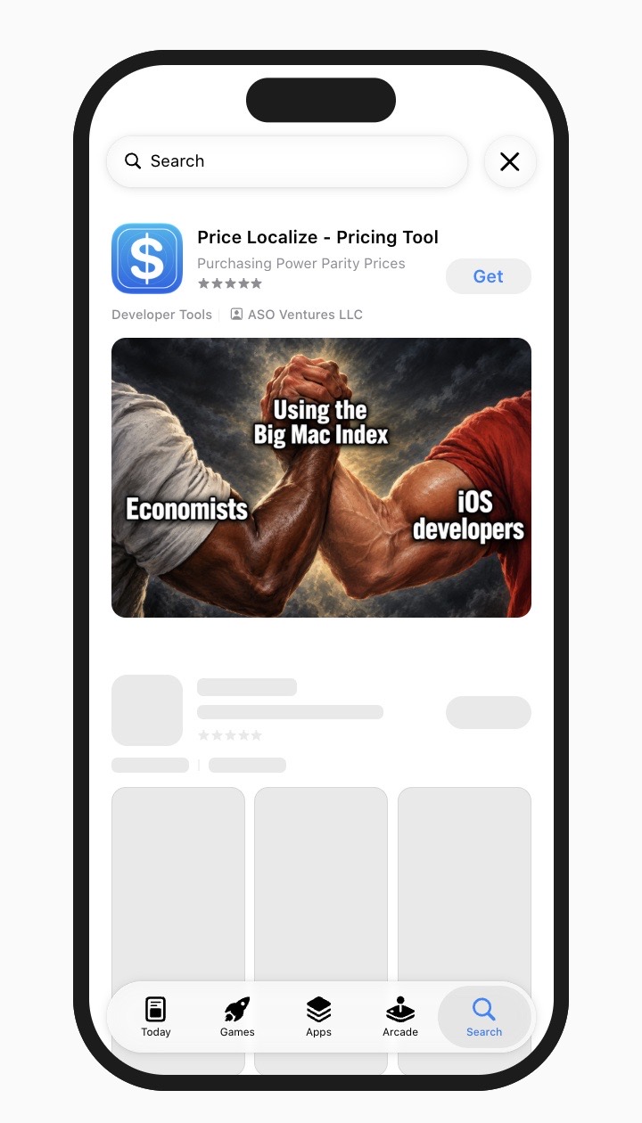 Static search results banner example for Price Localize