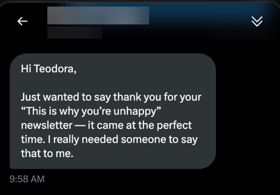 Private message to Teodora Dobre (sender hidden)