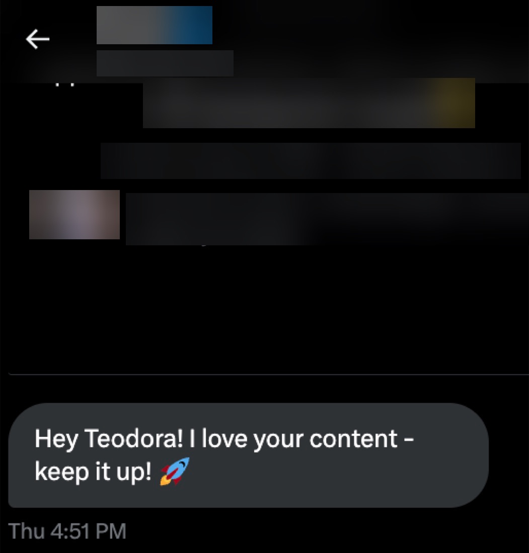 Private message to Teodora Dobre (sender hidden)